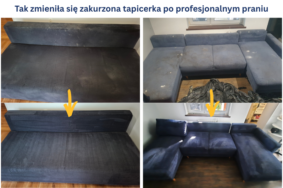 Przed i po profesjonalnym czyszczeniu kanapy i narożnika po remoncie Efekty prania kanapy z kurzu i pyłu remontowego